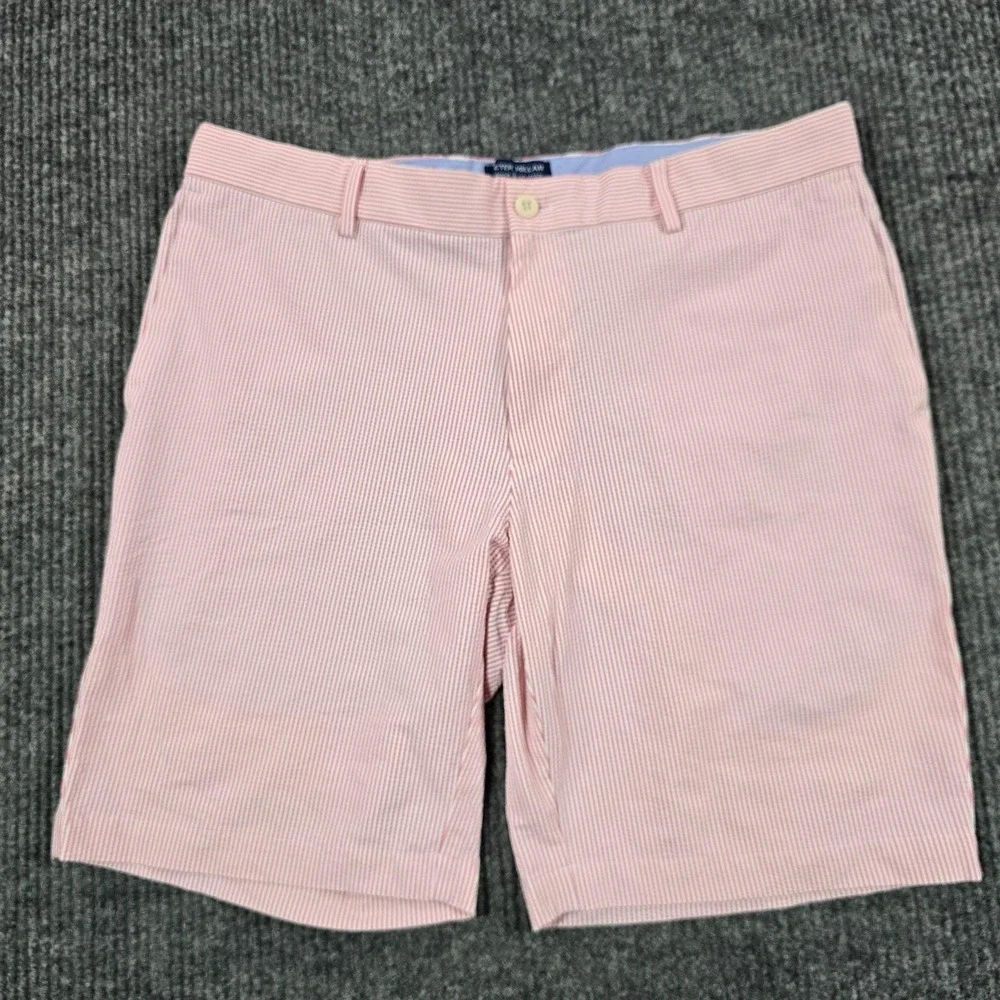 Peter Millar Crown Crafted Shorts Men 35 Pink Seersucker Stripe Performance Golf